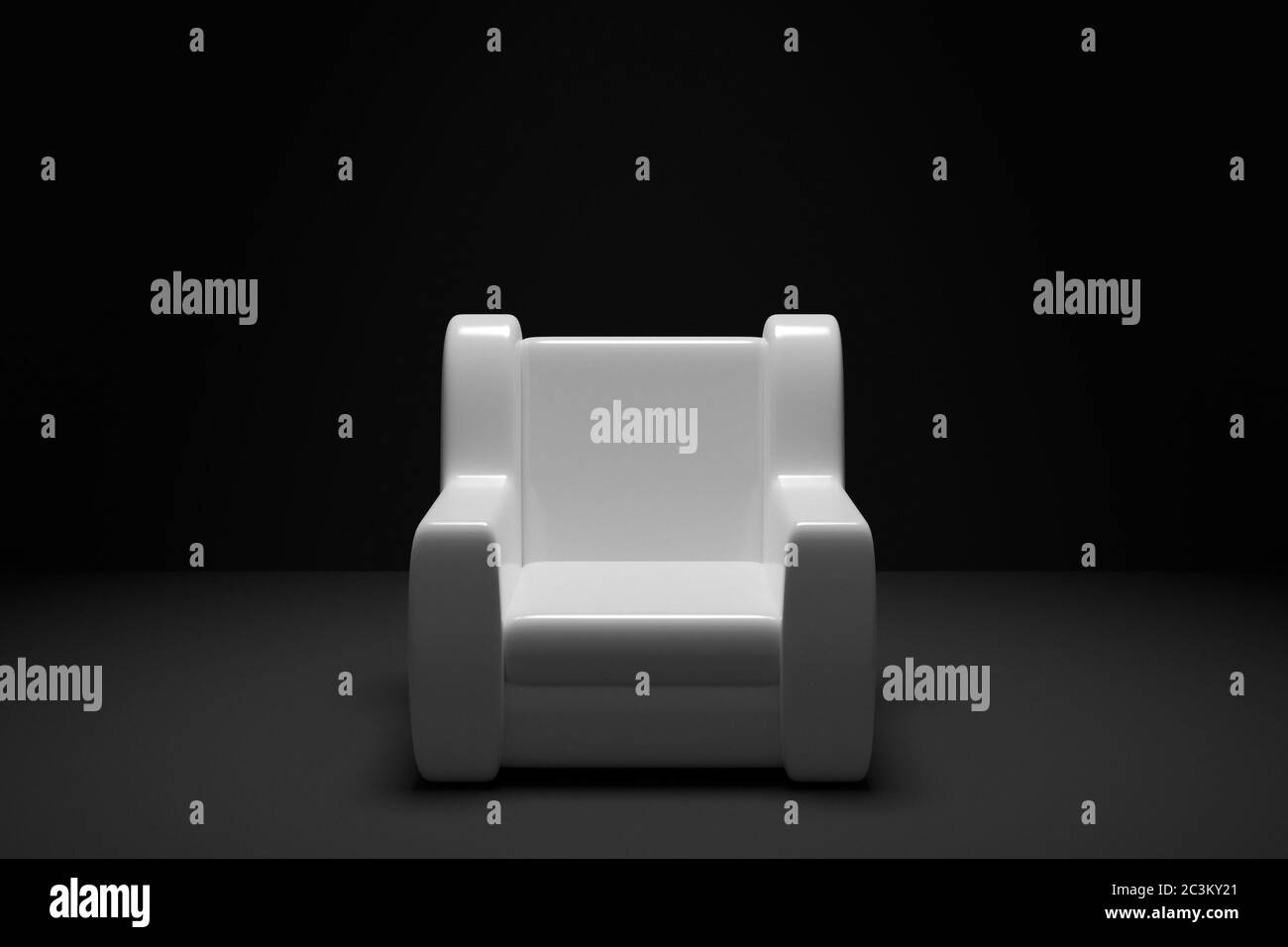 3 Illustration ein weißer Sessel im Kino für VIP auf schwarzem, isoliertem Hintergrund. Stockfoto