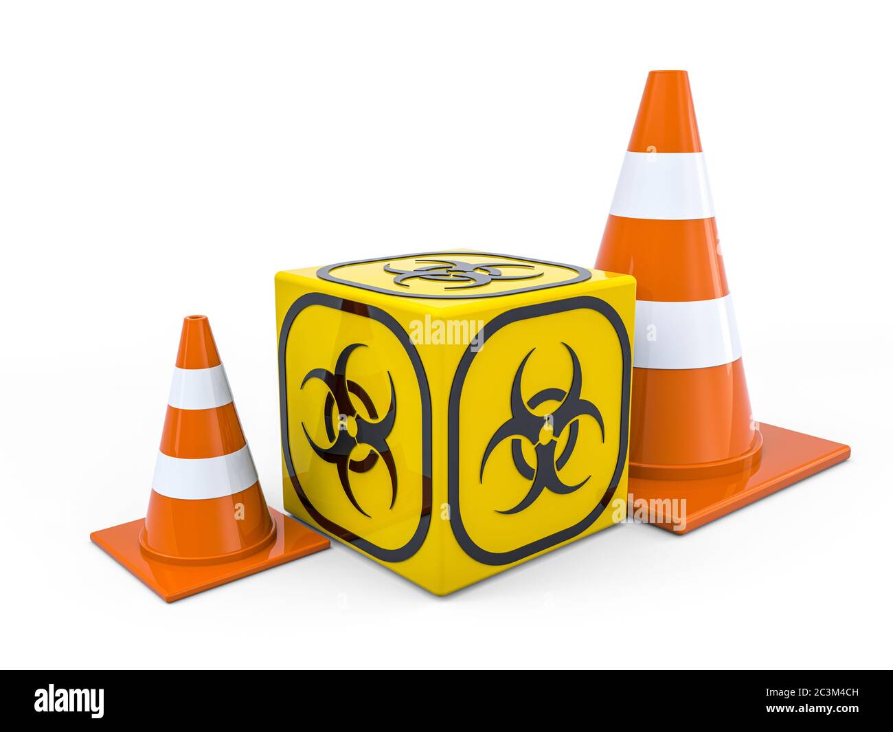 Virus COVID-19, Alarm für Pandemierisiko. Schild für Biohazard. Warnzeichen des Virus. 3D-Rendering Stockfoto