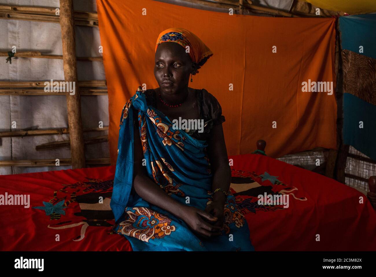 Binnenvertriebene Frau bei der Mission der Vereinten Nationen im Südsudan (UNMISS) Schutz des zivilen Standorts (COP), außerhalb der Hauptstadt Juba, Süd-Su Stockfoto