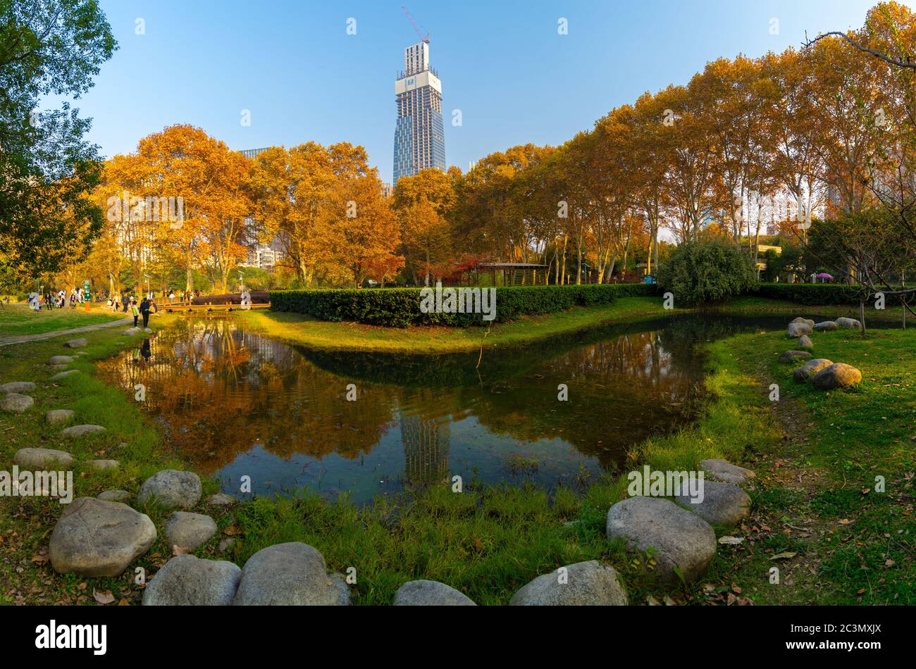 Befreiungspark Spätherbst Luftbild in Wuhan, Hubei, China Stockfoto