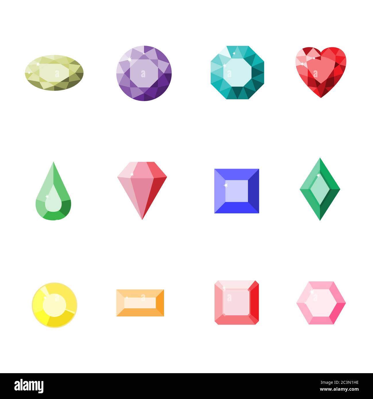 Edelsteine farbenfrohes Set. Vektor Herz Edelsteine Illustration. Rubin, Kristall, Diamant, brillant, Smaragd. Cartoon Juwelen isoliert. Stock Vektor