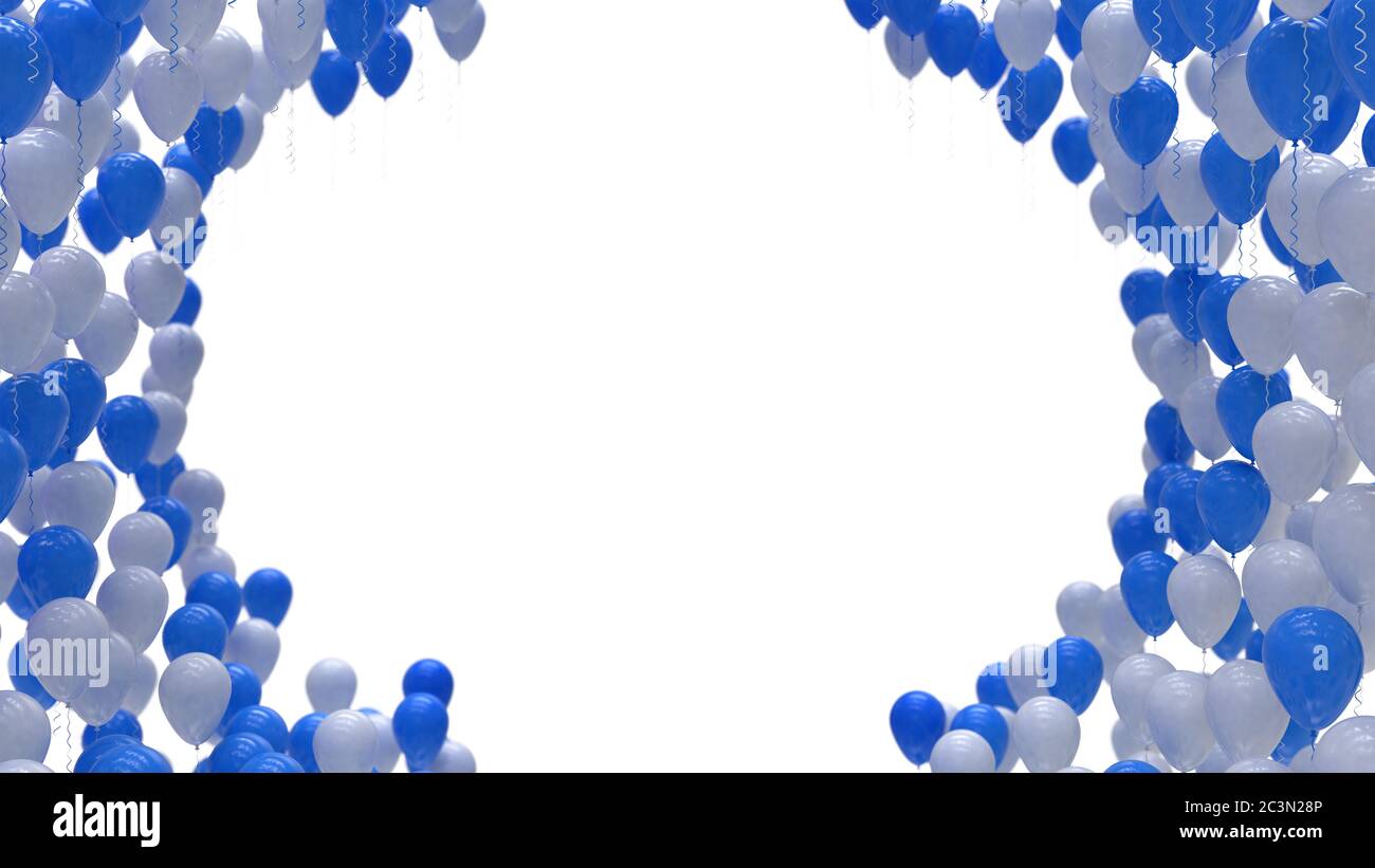 Blau und weiß Party Ballons isoliert auf weiß Stockfoto