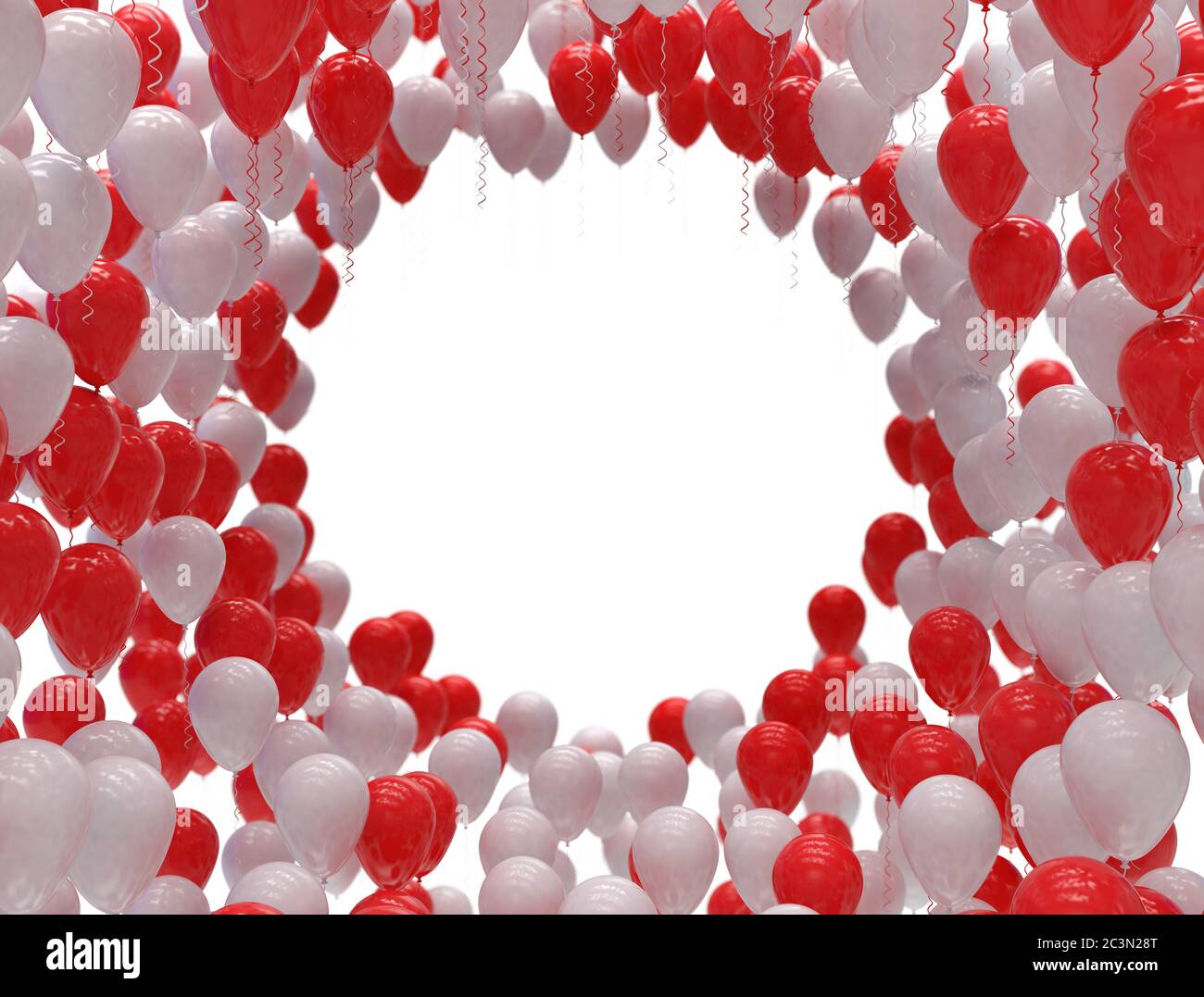 Weiße und rote Ballons. Alles Liebe zum Valentinstag, Hintergrund Celebration 3D-Illustration. Stockfoto