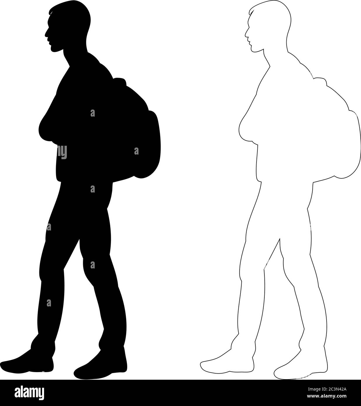 Isolierte schwarze Silhouette Mann mit Rucksack Stock Vektor