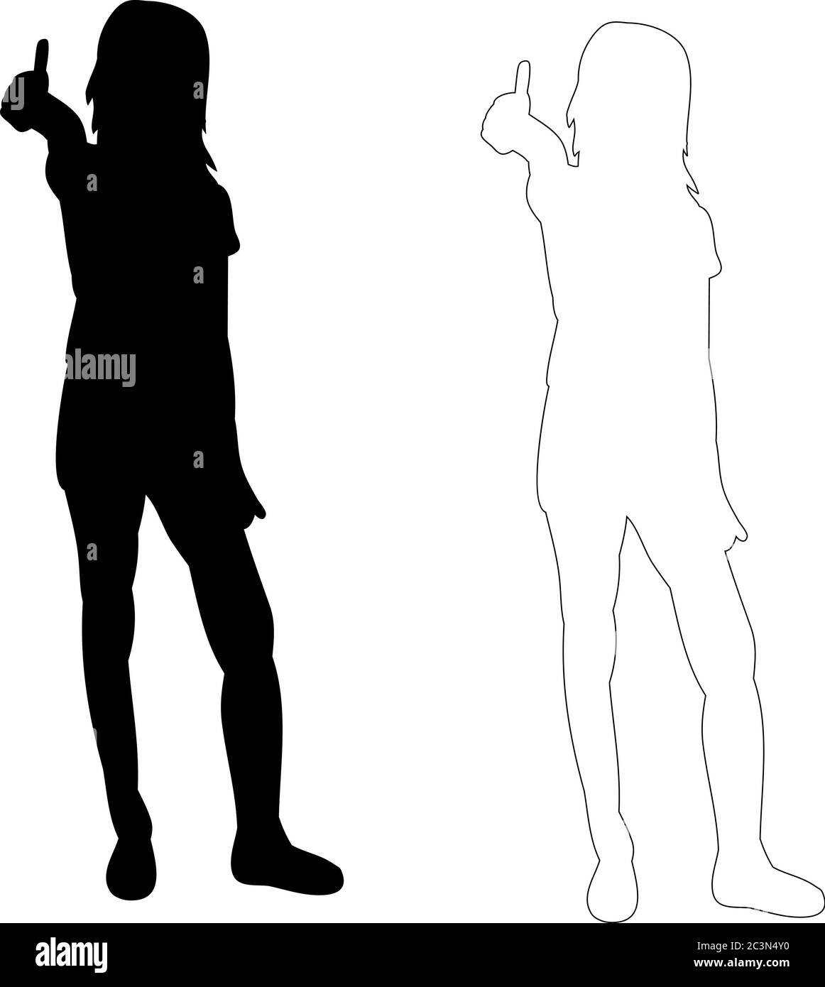 Silhouette kleines Mädchen und Umriss Stock Vektor