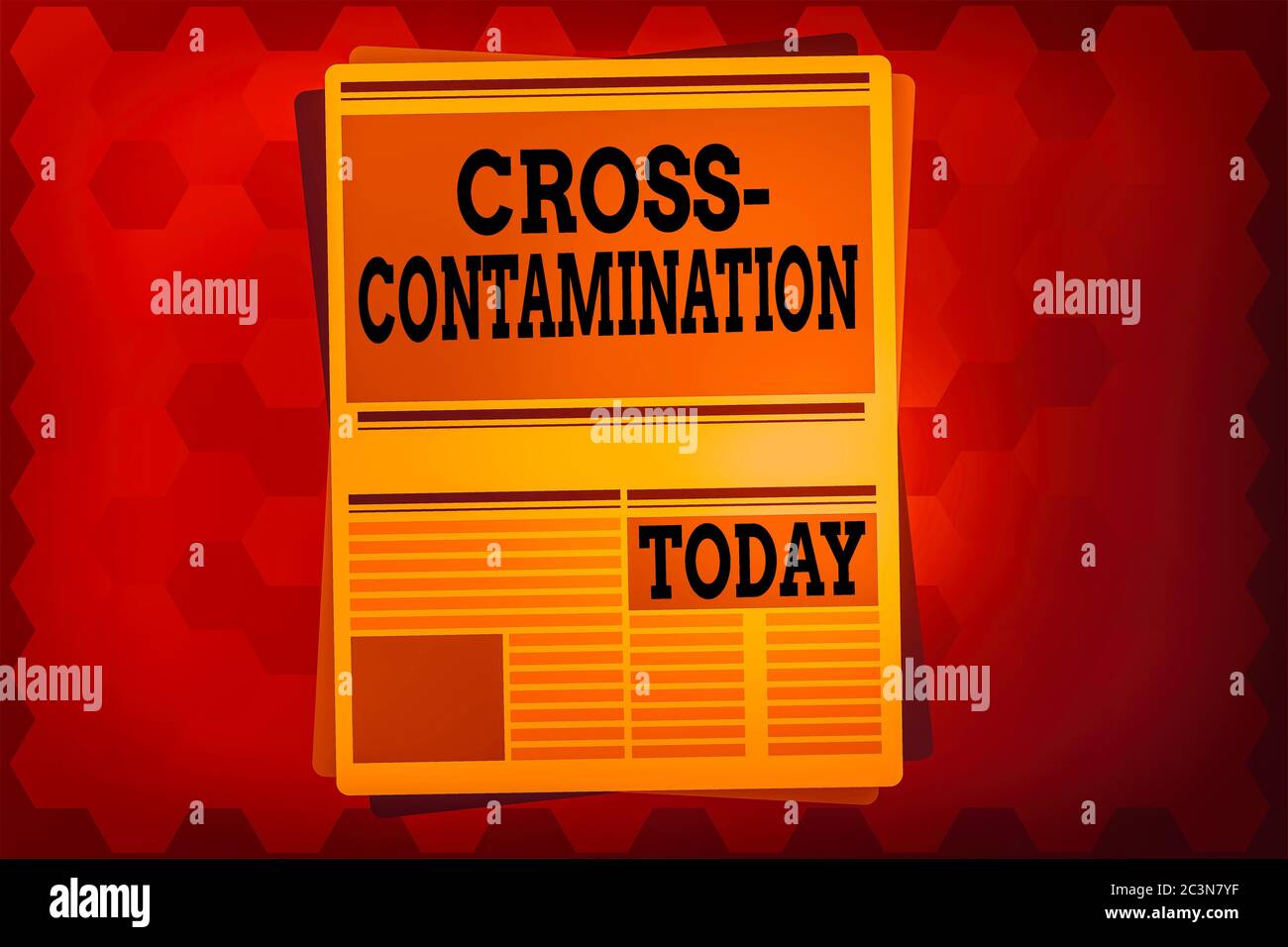 Textschild mit Kreuzkontamination. Business Foto Text unbeabsichtigte Übertragung von Bakterien von einer Substanz zu einer anderen Zeitung Seitenlayout Stockfoto