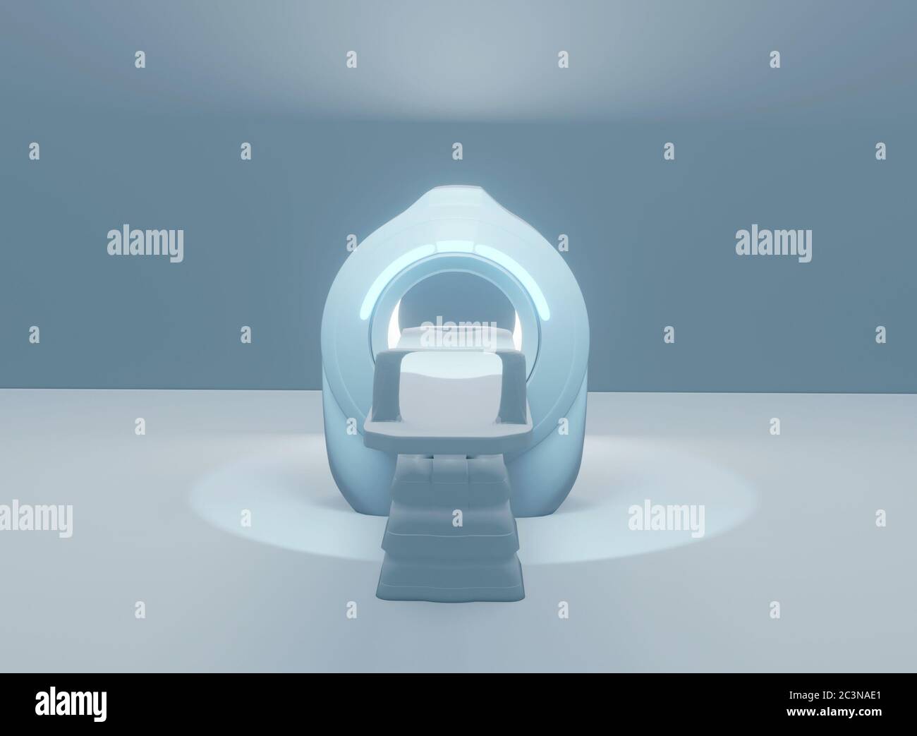 Multi-Detektor CT-Scanner ( Computertomographie ) isoliert auf violettem Hintergrund. 3D-Illustration. Stockfoto