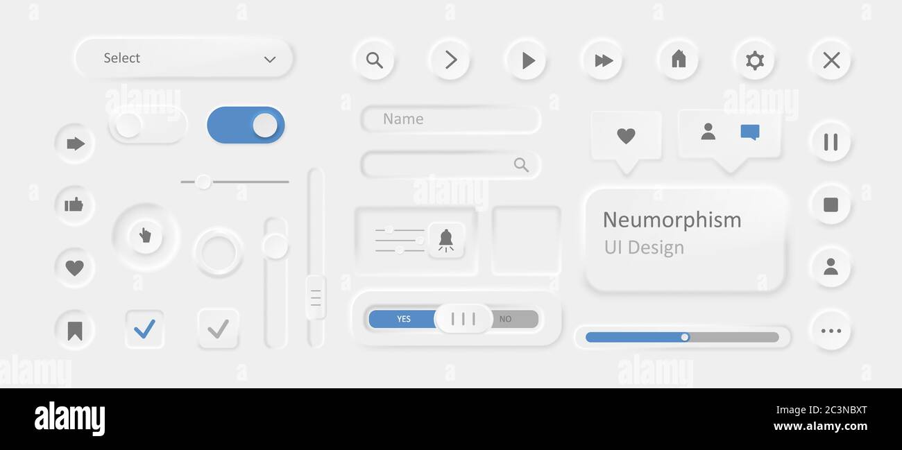 Icons im Stil von Neomorphismus. Modernes ui-Design mit stilvoller Unschärfe. Stock Vektor