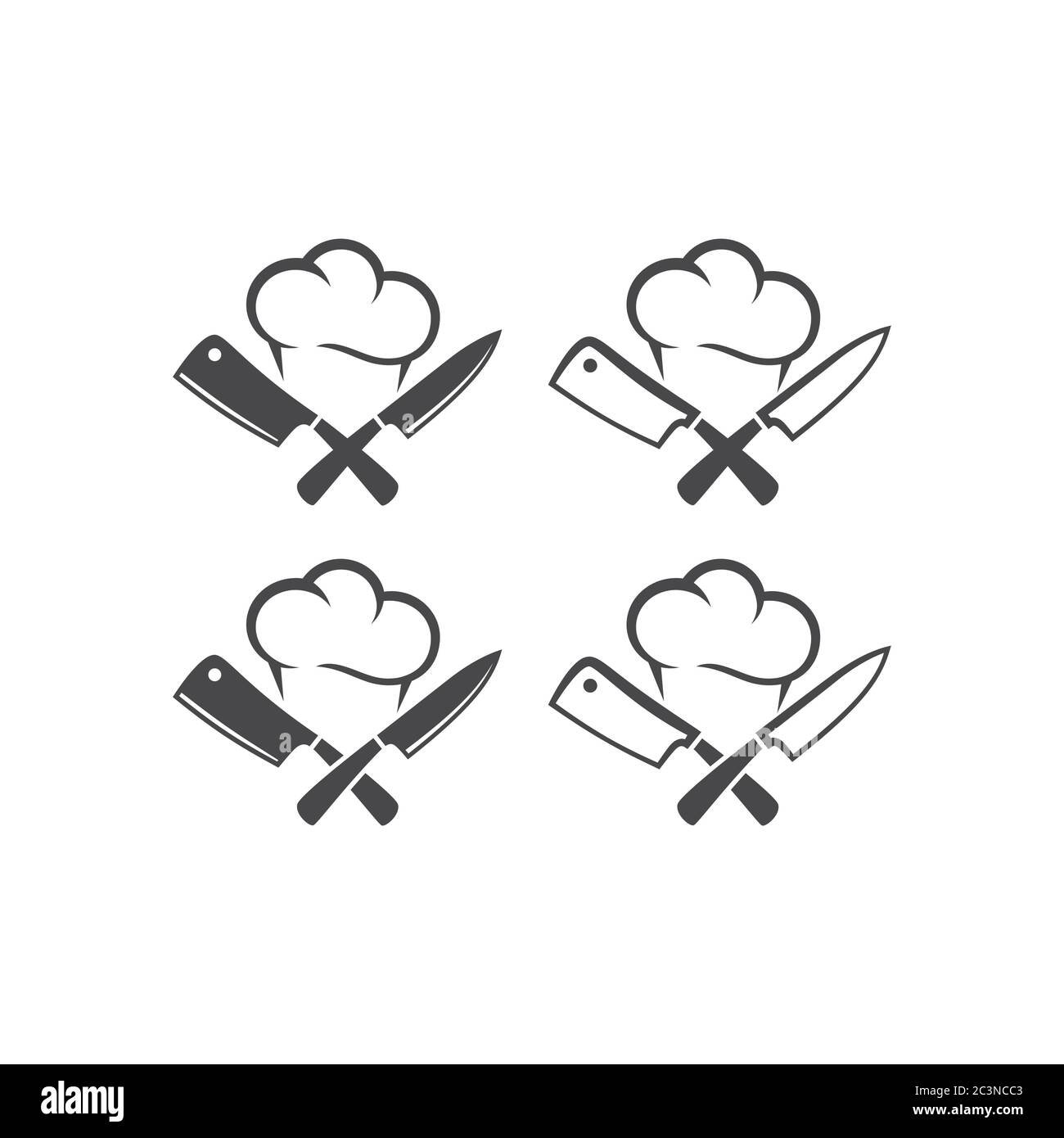 Küchenmesser oder -Messer mit Kochkappe gekreuzt, schwarzes Vektor-Piktogramm-Symbol. Logo für Restaurant. Stock Vektor