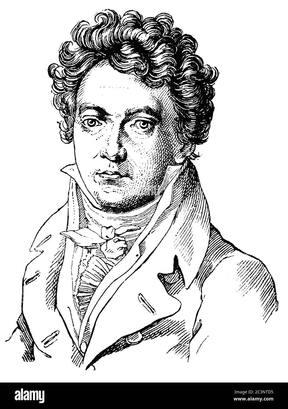 Porträt eines deutschen Komponisten und Pianisten - Ludwig van Beethoven (junge Jahre). Illustration des 19. Jahrhunderts. Weißer Hintergrund. Stockfoto
