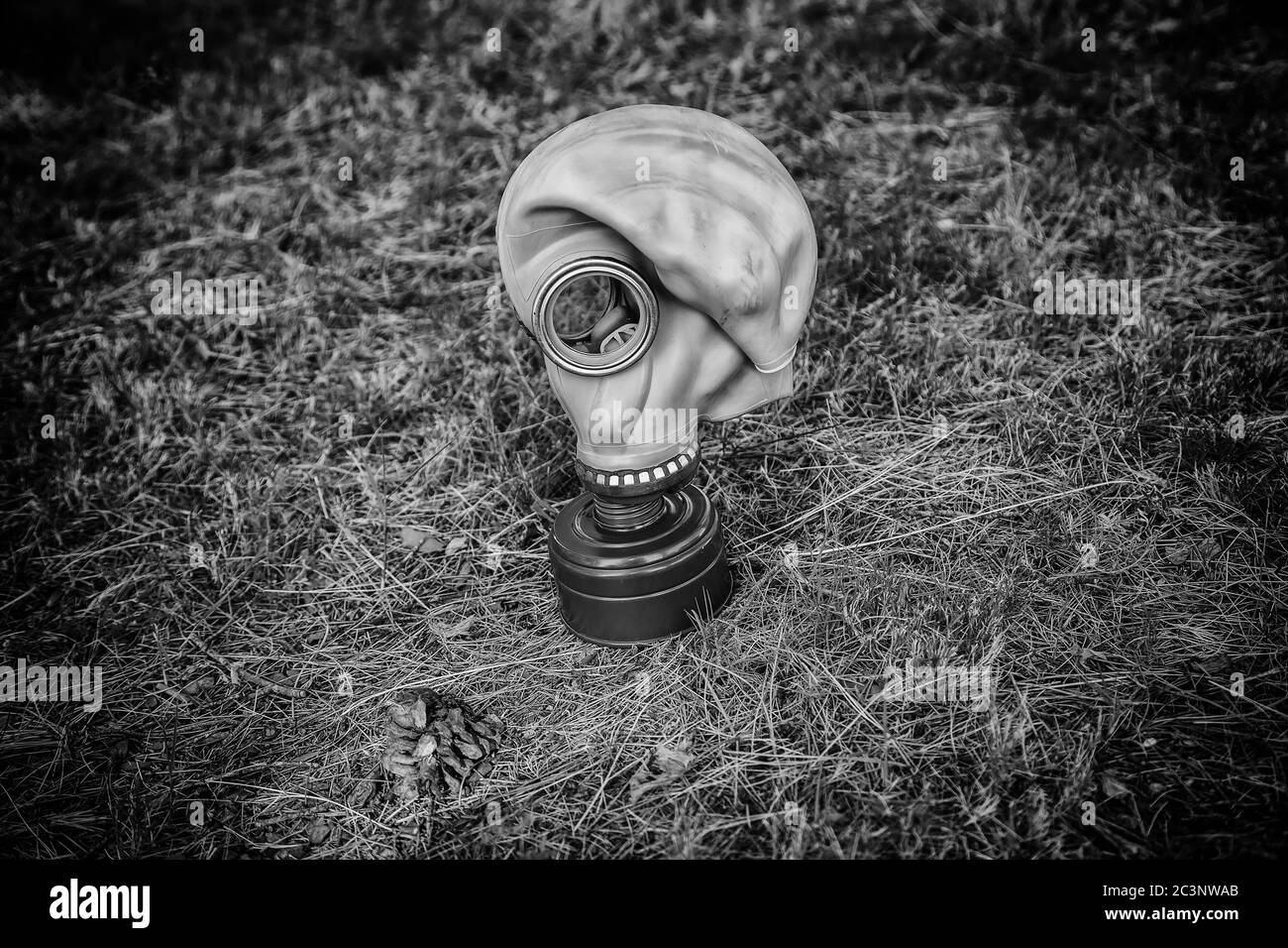 Gasmaske für Pandemie, Covid und Anthrax, bakteriologische Kriegsführung Stockfoto