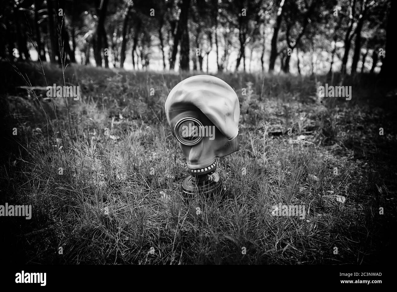 Gasmaske für Pandemie, Covid und Anthrax, bakteriologische Kriegsführung Stockfoto