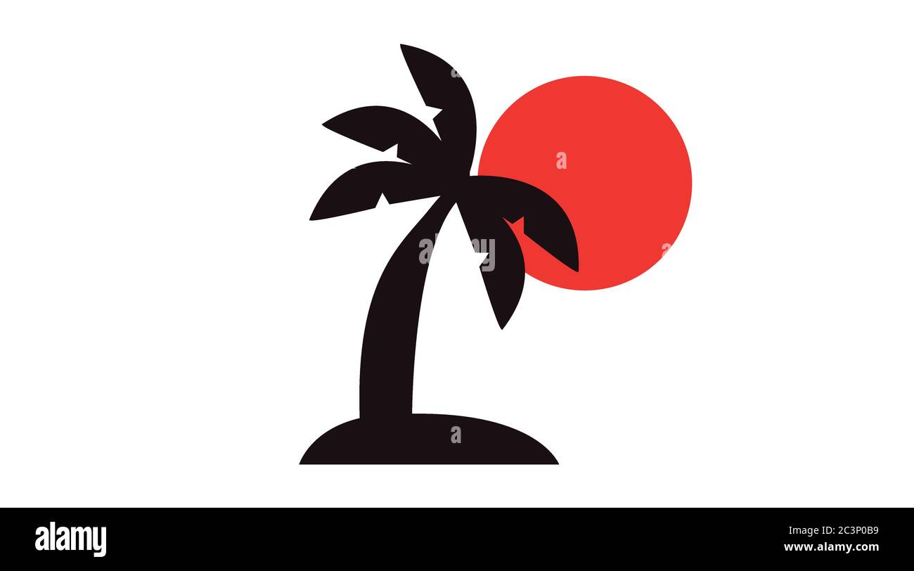 Vektor isolierte Ilustration einer Palme auf einer Insel mit einer Sonne Stock Vektor