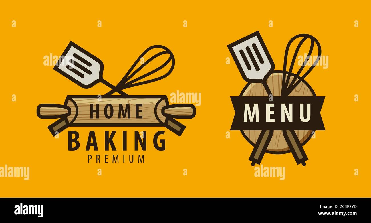 Küche, Kochen Logo oder Label. Menügestaltung für Café und Restaurant Stock Vektor