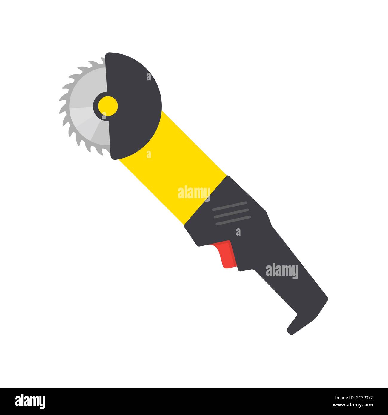 Flachvektorsymbol der Kreissäge mit Stahlzahnscheibe. Elektrisches Handwerkzeug zum Schneiden von Holz oder Metall. Gebäudeausrüstung Stock Vektor