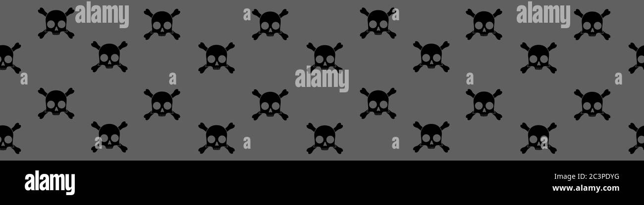 Web nahtlose Banner mit Totenkopf und Kreuzknochen-Symbol auf grauem Hintergrund. Vektorgrafik. Stock Vektor