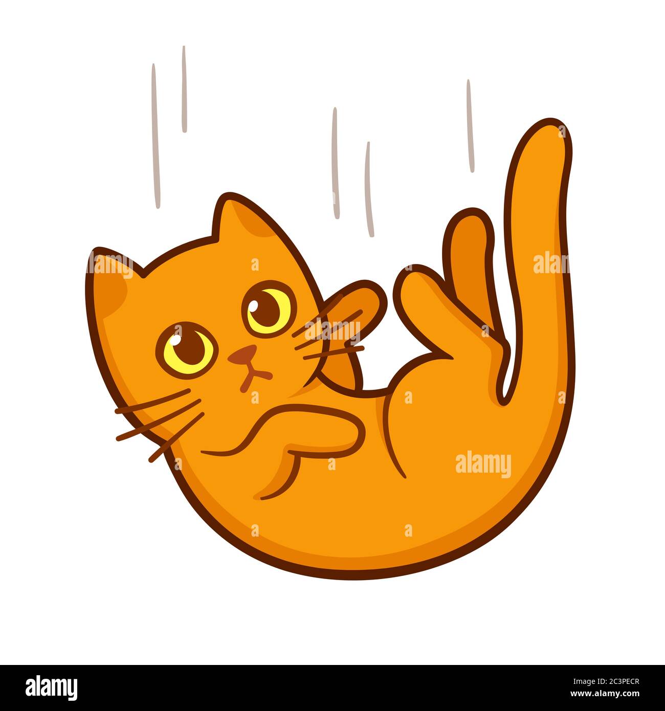 Cute Cartoon Katze fallen und landen auf allen vier Pfoten. Liebenswert schwarz und weiß Kitty Zeichnung. Isolierte Vektor-Clip Art-Illustration. Stock Vektor