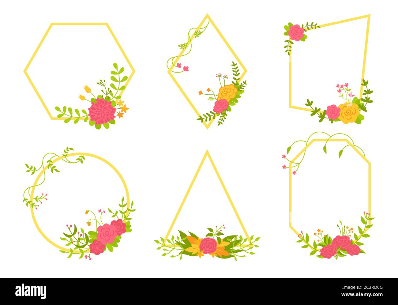 Floraler Rahmen Hintergrund Set-Design mit floralen Elementen. Trendige kreative leere Hochzeit geometrische Karte. Floral botanischen Schablone Rahmen, abstrakte Design-Komposition. Leerzeichen für Text. Vektorgrafik Stock Vektor