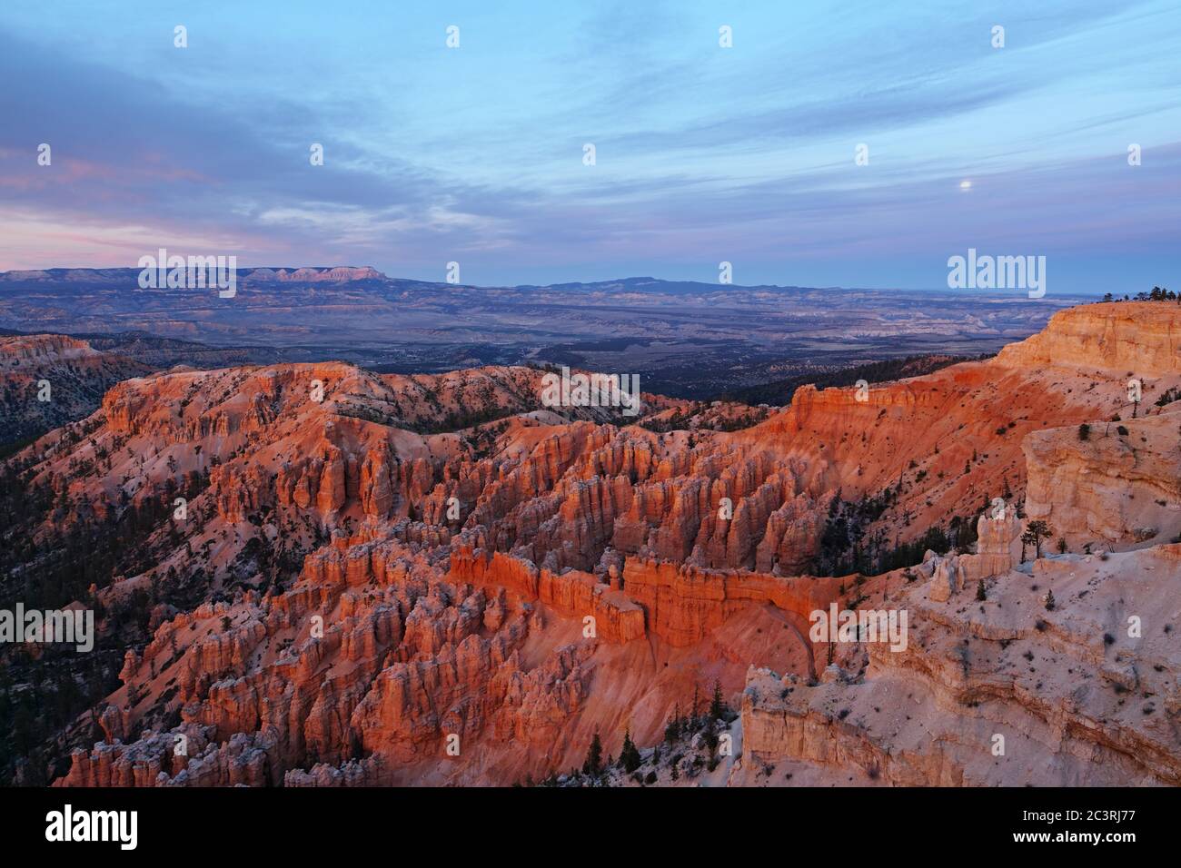 Sonnenuntergang mit rosa Licht bei Sonnenuntergang im Bryce Canyon National Park, Utah Stockfoto