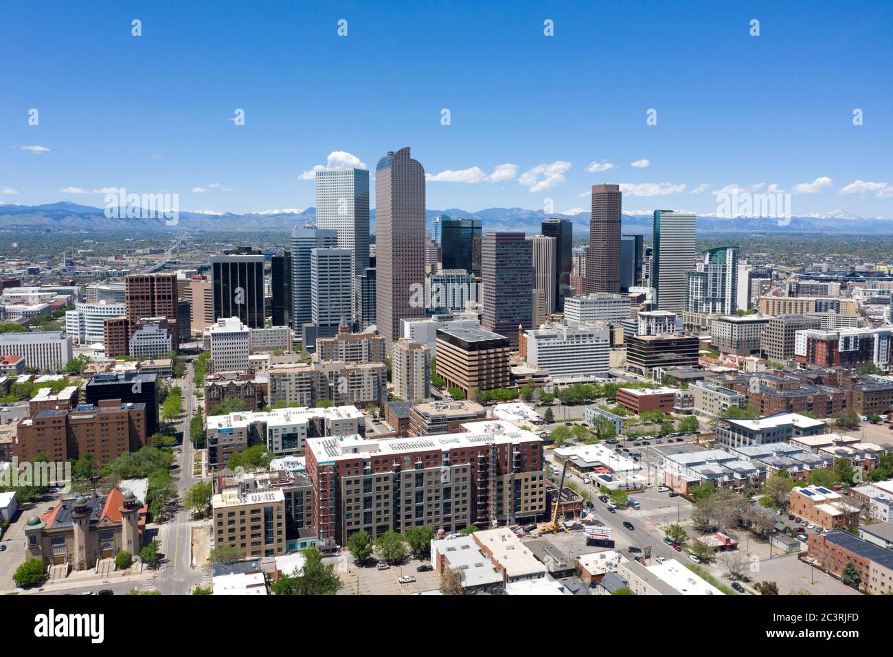 Luftaufnahmen der Innenstadt von Denver Skyine Stockfoto