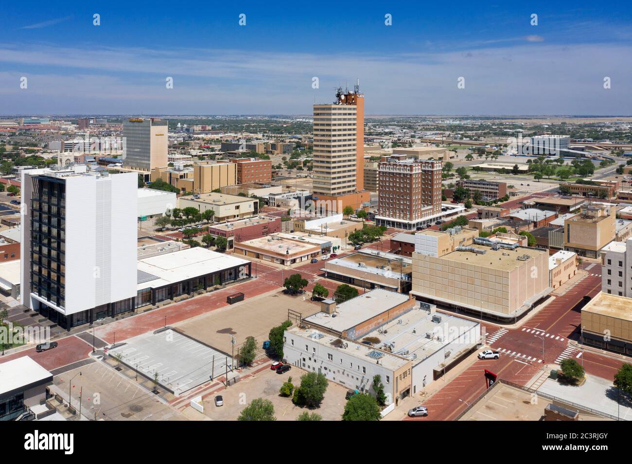 Tagesansicht über der Skyline von Downtown Lubbock, Texas Stockfoto