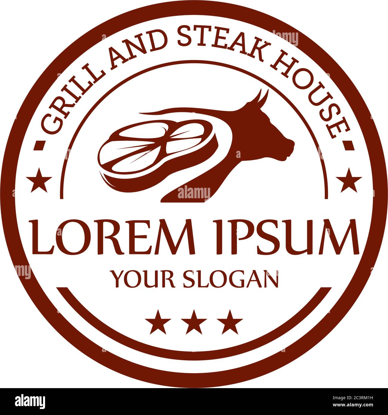 Logo-Abzeichen für Grill- und Steakhaus. Retro Grill Restaurant Emblem. Grafik-Vektorgrafik Steak Stock Vektor