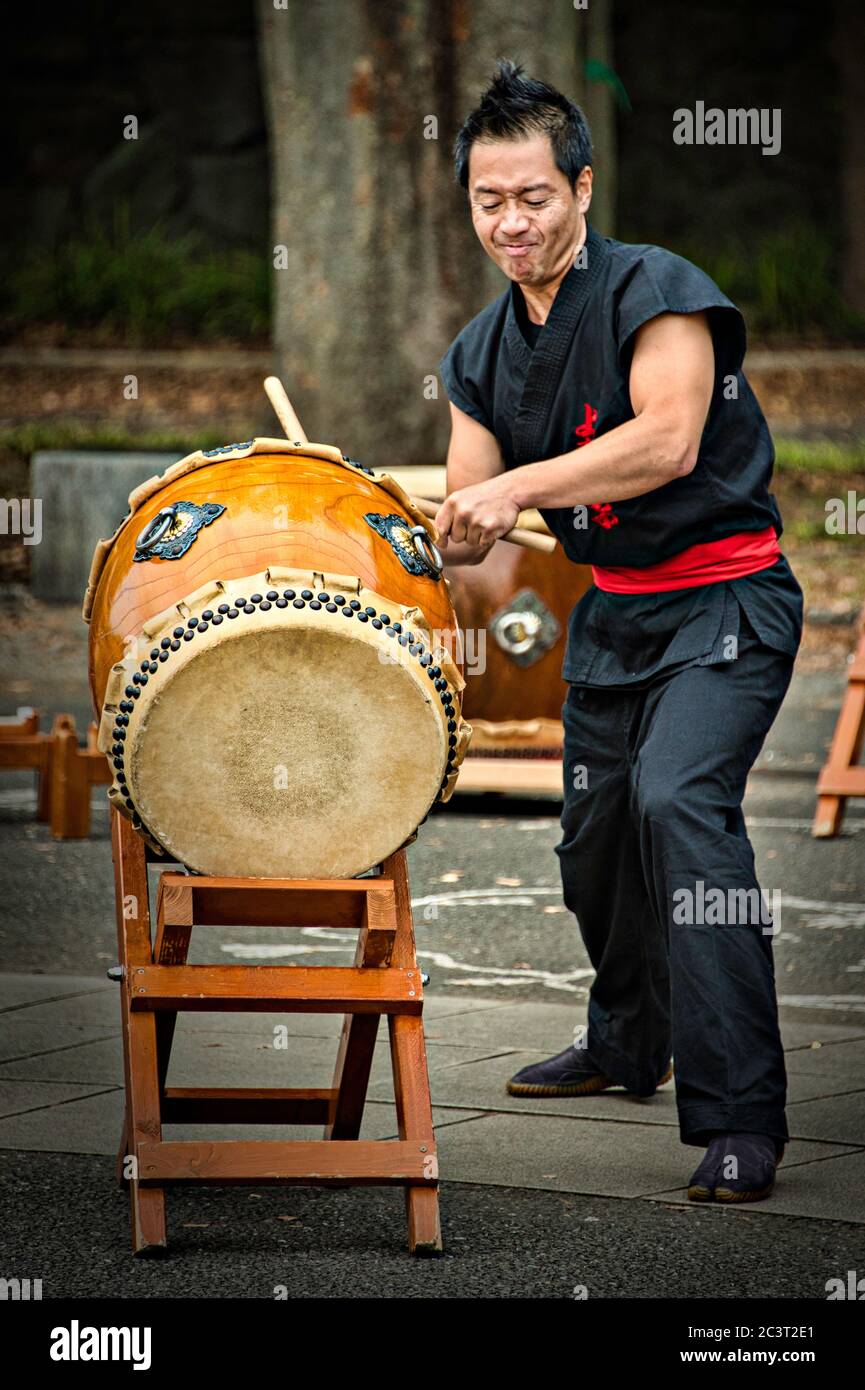 Kumi Daiko Trommler im Yoyogi Park, Harajuku, Tokio, Japan Stockfoto