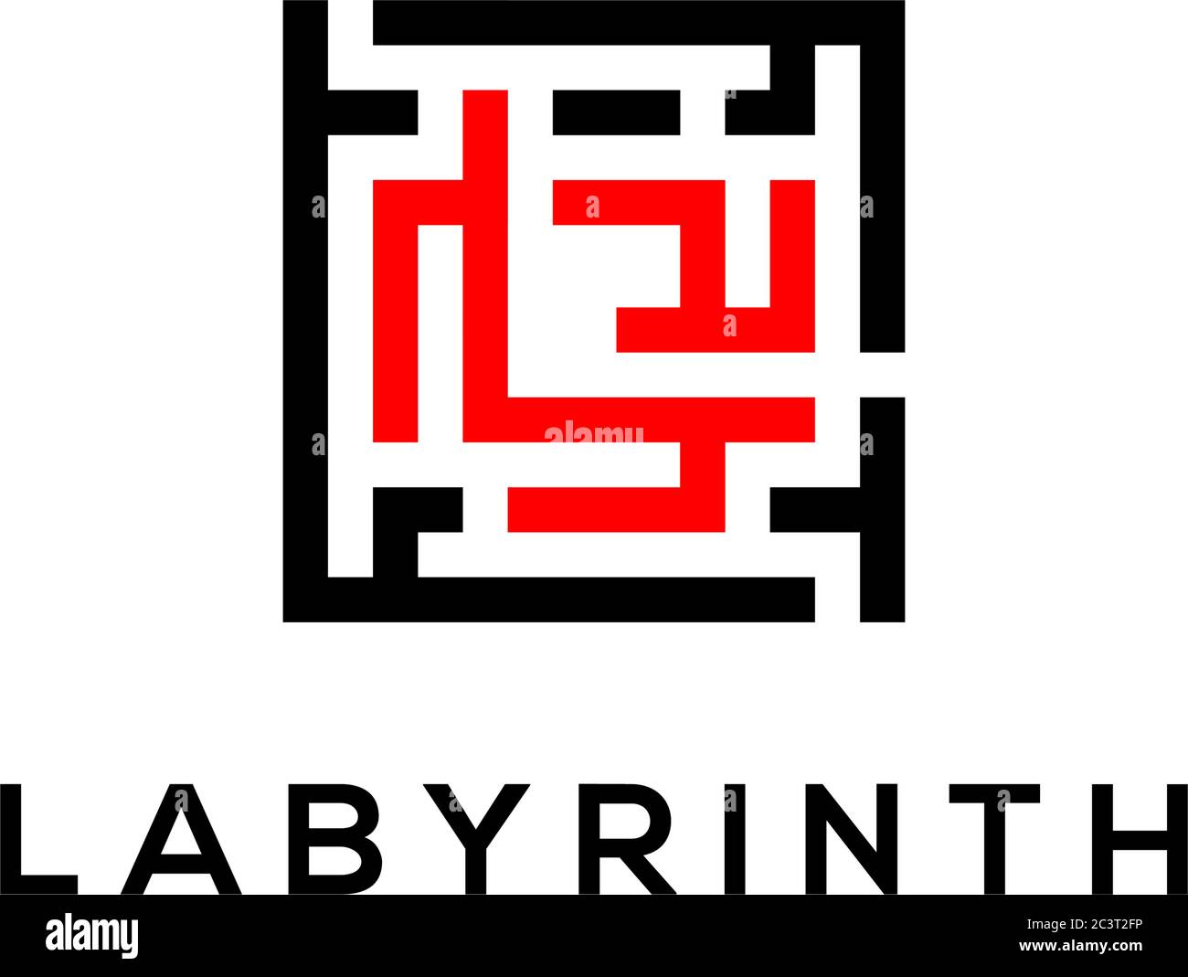Labyrinth Logo Design, rot schwarz Code Logo Symbol Vektor Illustration Stock Vektor