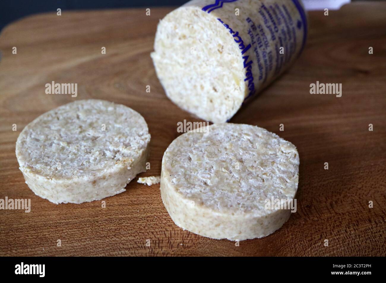 In Scheiben geschnittener stornoway-Pudding in großbritannien Stockfoto