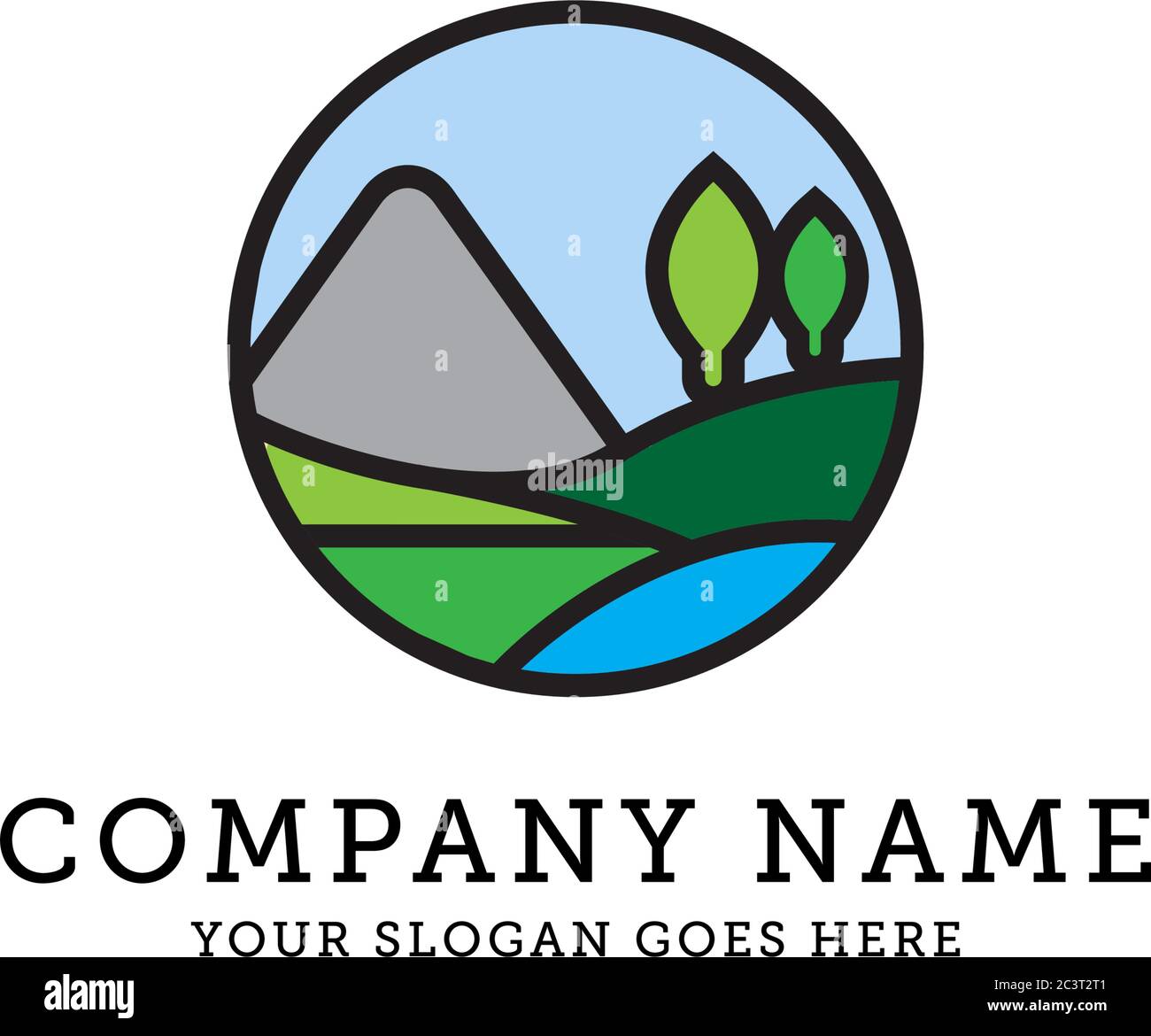 Natur Landschaft und Umwelt Logo, Eco Green freundlich leben kreative Idee Konzept. Vektorgrafik. Stock Vektor