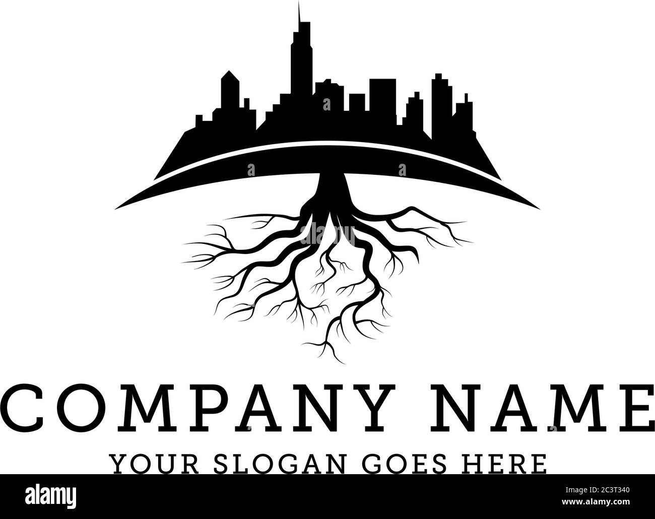 Black Root City Logo Design, Gebäude Stiftung Logo Vektor Illustration Stock Vektor