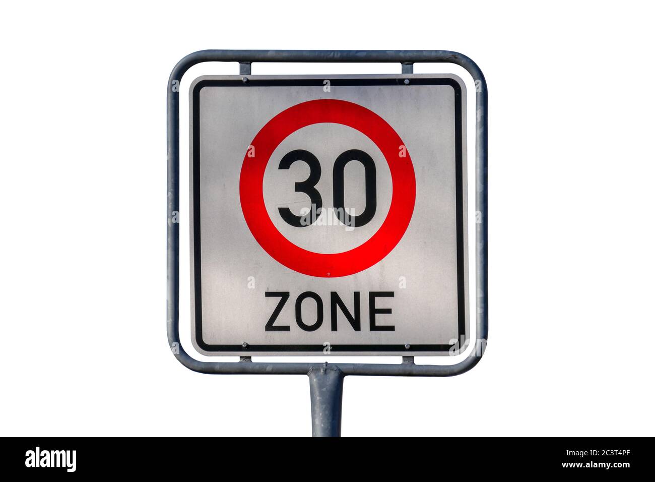 Verkehrszeichen Geschwindigkeitsbegrenzung 30er Zone, weißer Hintergrund Stockfotografie Alamy