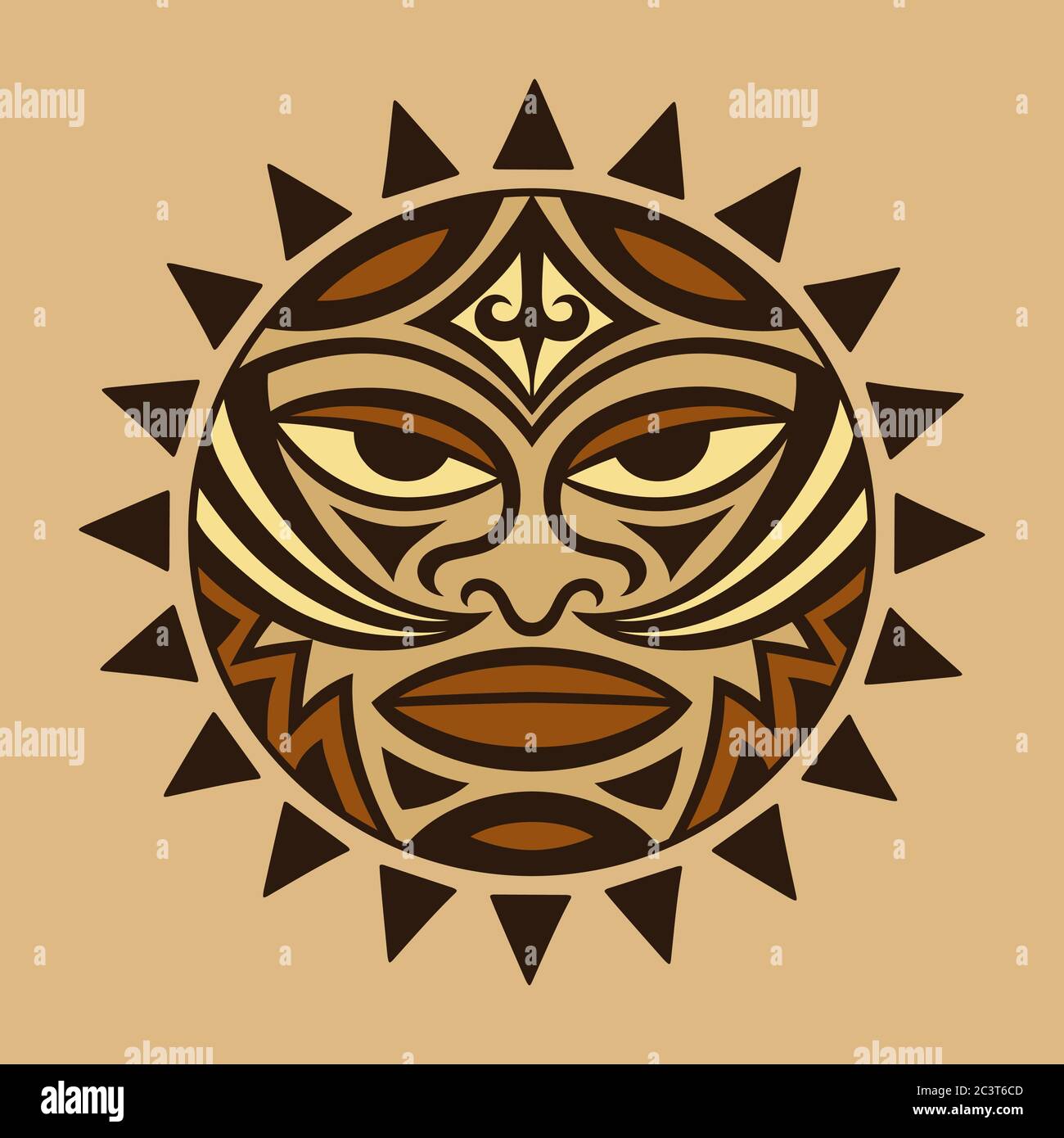 Farbe ethnische Symbol-Maske der Maori - Tiki. Donner-like ist Symbol Gottes. Sacrad Stammeszeichen im polenesianischen Stil für die Anwendung von Tatt Stock Vektor