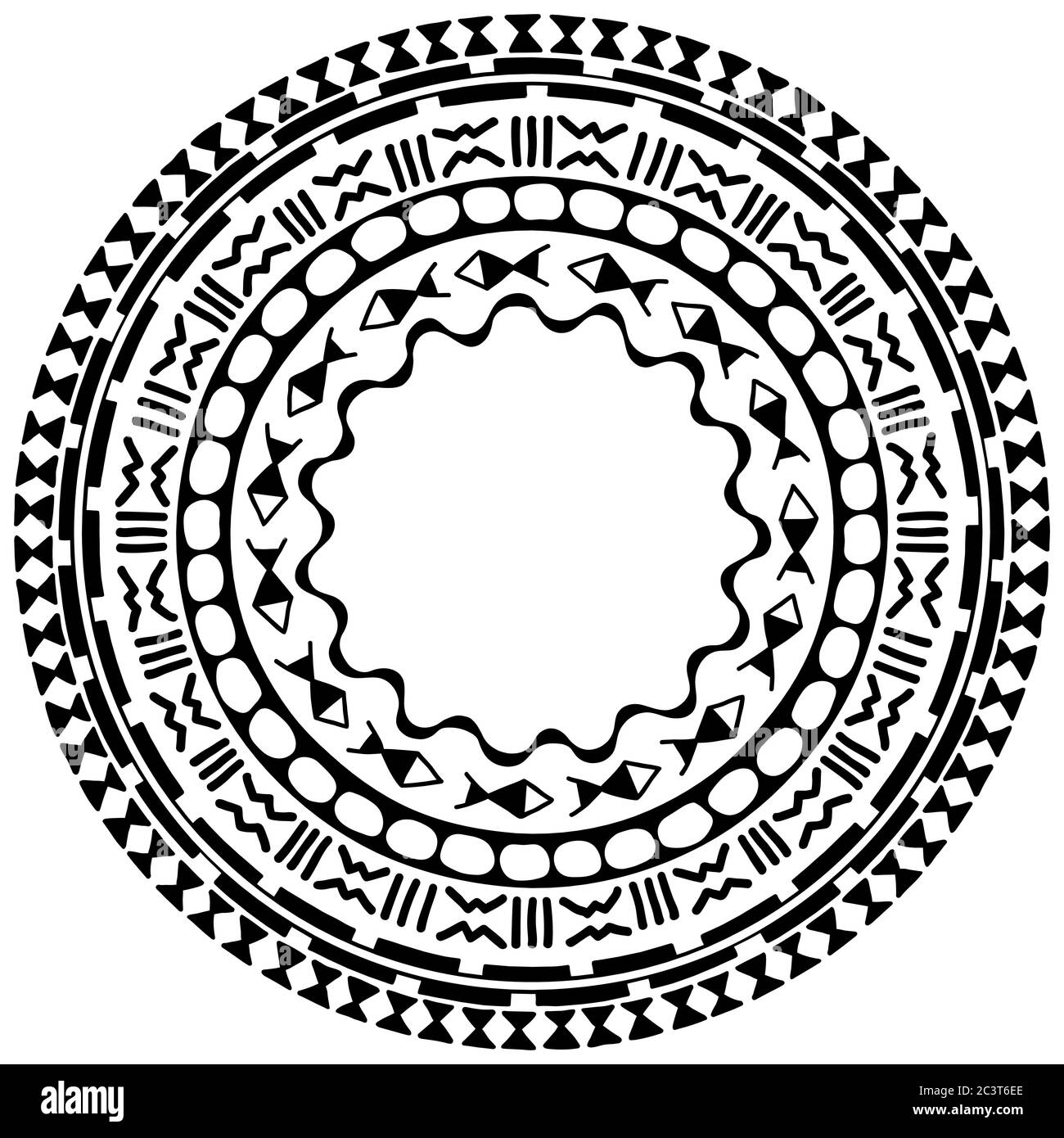 Kreisförmiges Muster in Form von Mandala. Traditionelle Ornamente der Maori - Moko Stil. Vintage dekorative Tribal Bordüre aus Elementen der afrikanischen Stock Vektor