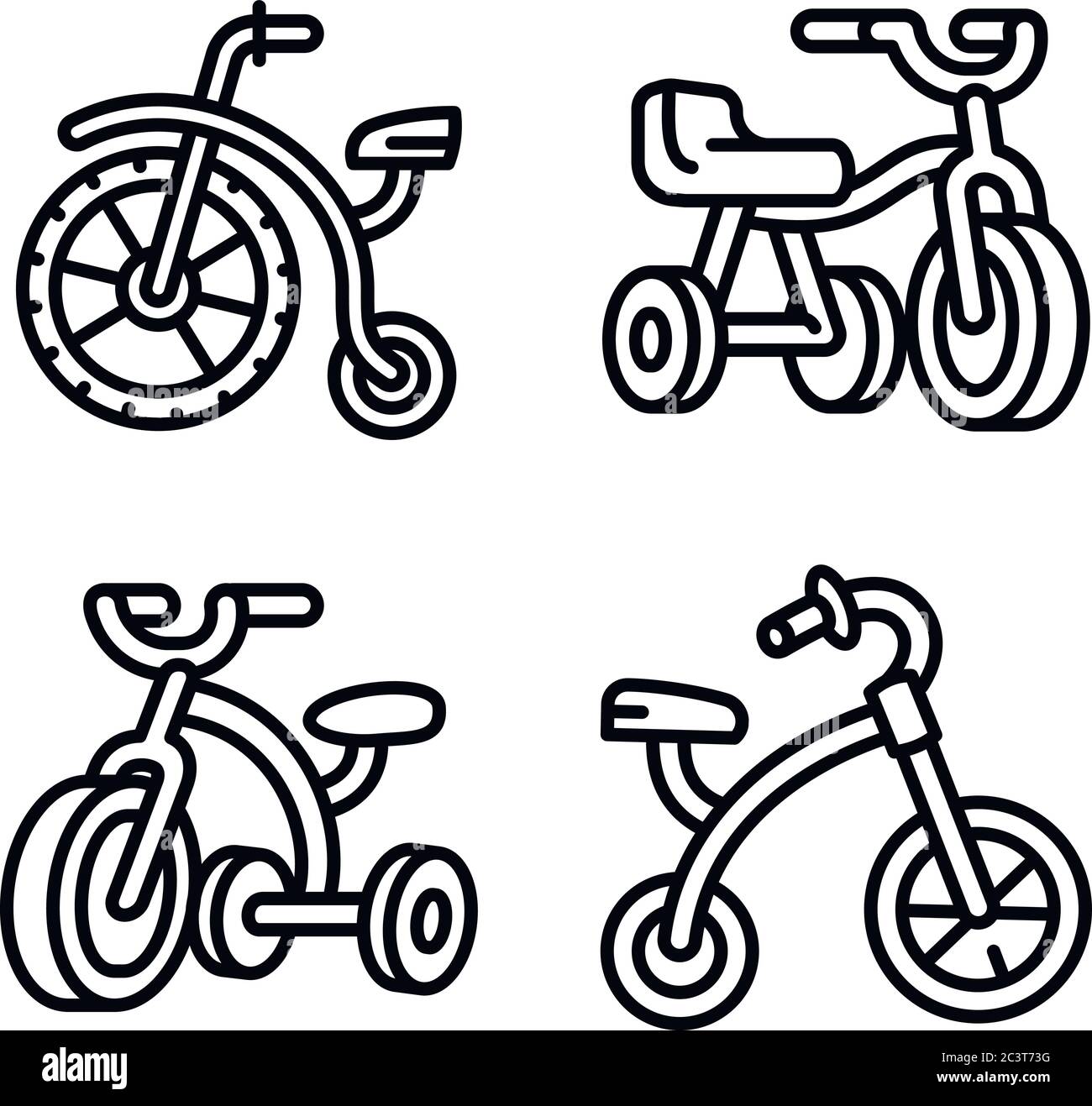 Dreirad Symbole gesetzt. Umrisse von Dreirad Vector Icons für Web Design auf weißem Hintergrund Stock Vektor
