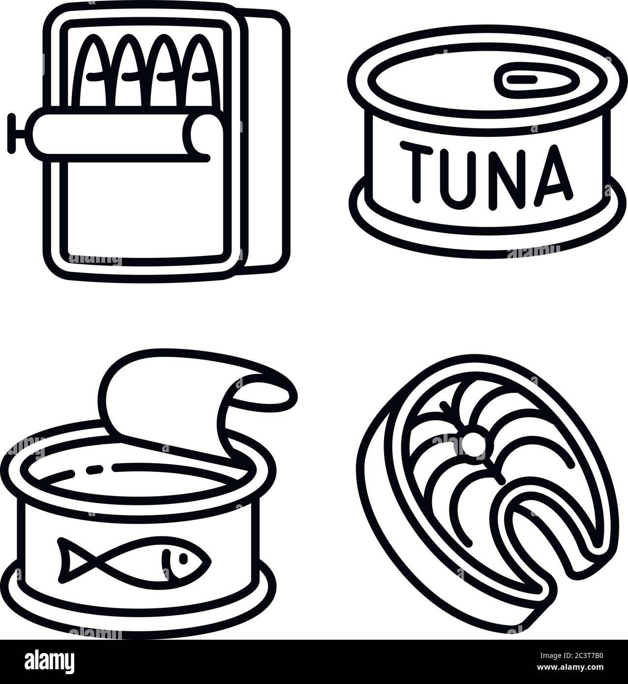 Thunfisch Symbole gesetzt. Umrisse von Thunfisch Vector Icons für Web Design auf weißem Hintergrund Stock Vektor