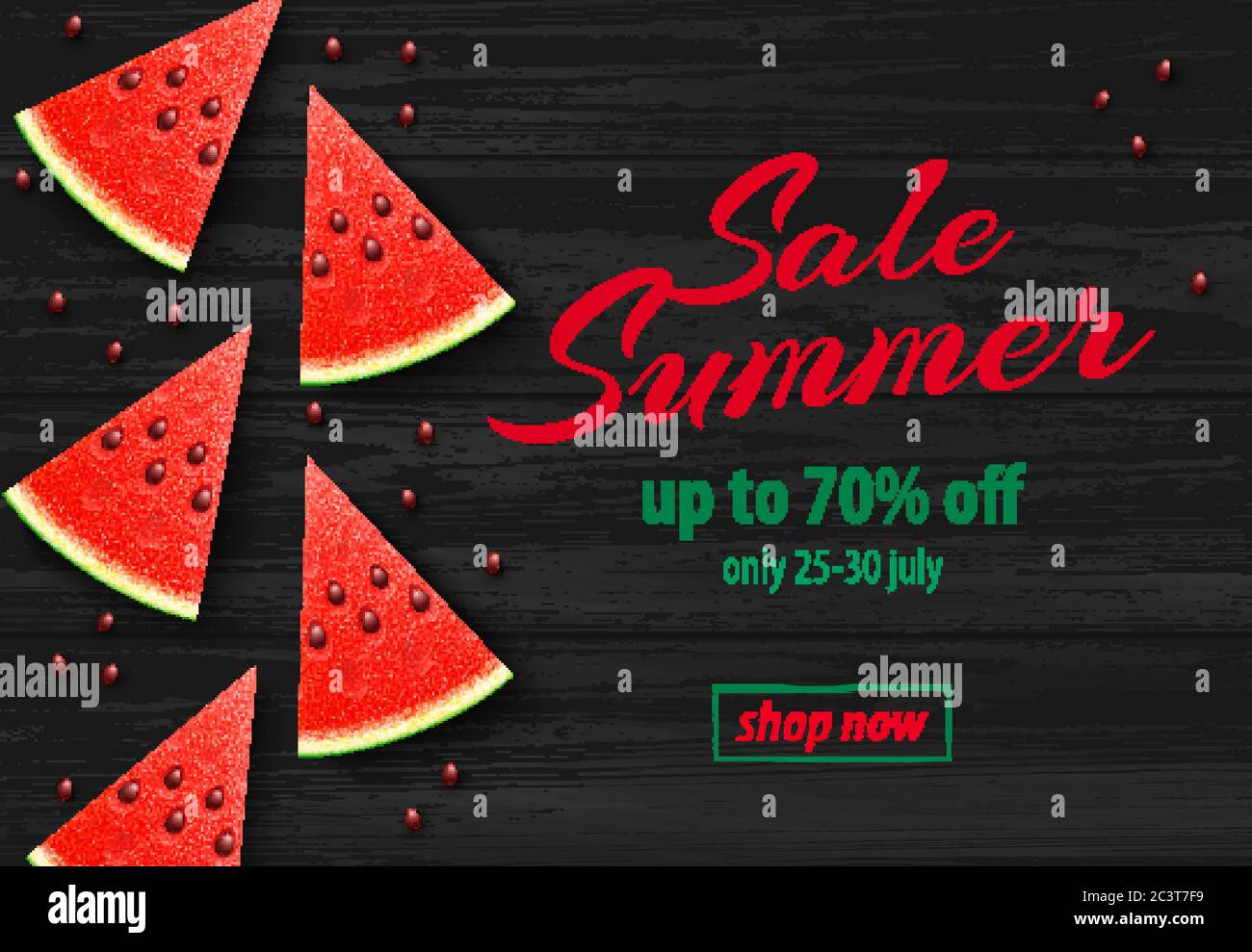 Sommer Sale Banner mit Wassermelone auf Holzhintergrund Stock Vektor