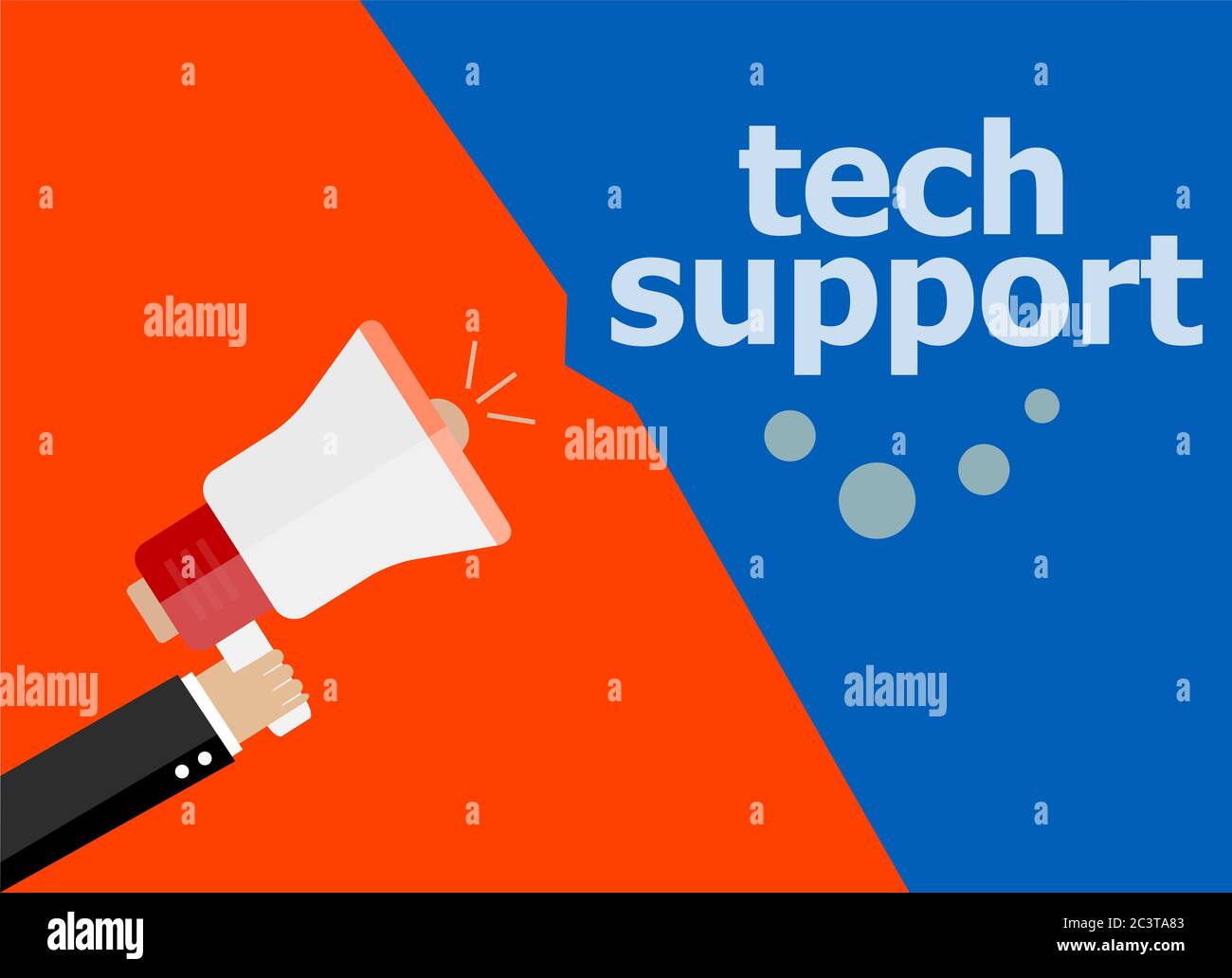 Tech Support. Hand mit einem Megaphon. Flat Style Stockfoto
