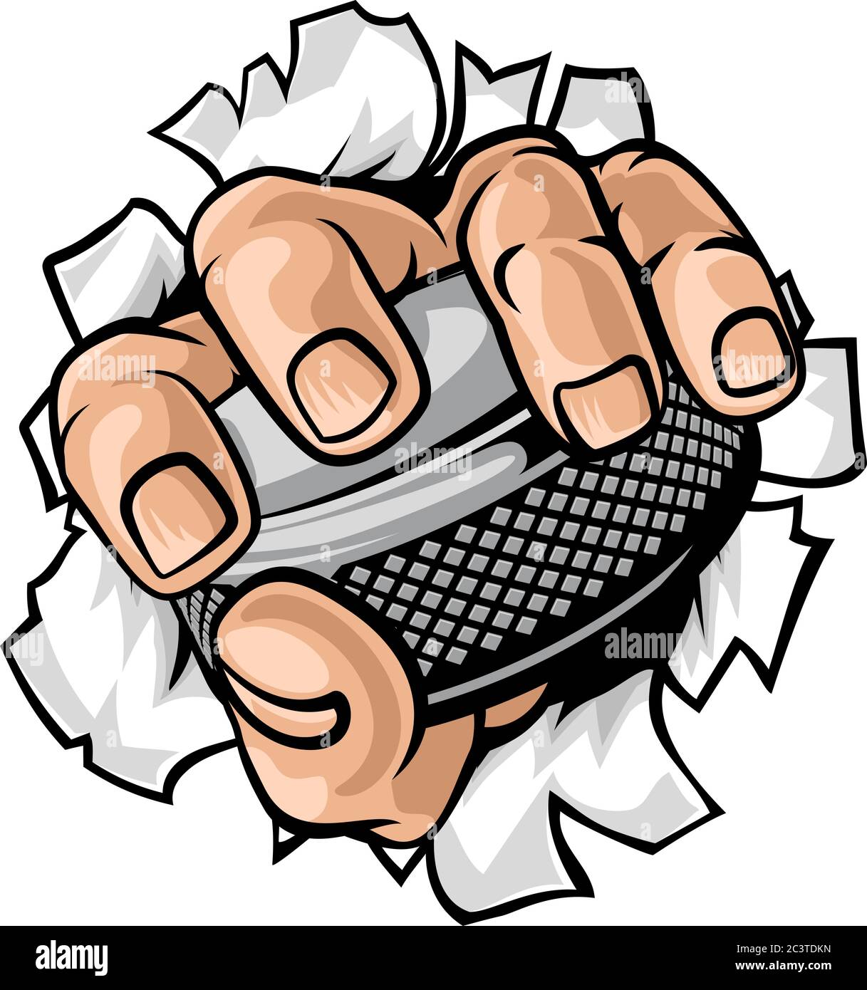 Hand halten Eishockey Puck Cartoon Stock Vektor