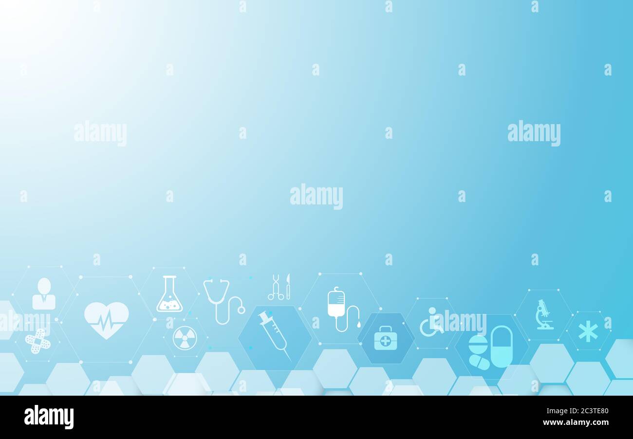 3d-Darstellung. Gesundheitswissenschaft bestehen Gesundheit plus digitale Technologie Konzept moderne Medizintechnik, Behandlung, Medizin auf blauem Hintergrund. Für te Stockfoto