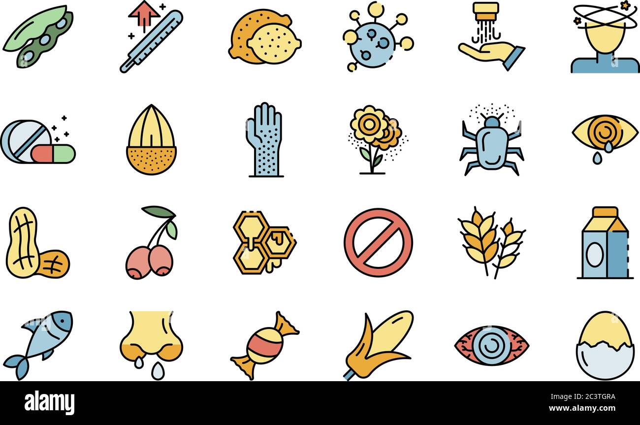Symbole für Lebensmittelallergien setzen Vektor flach Stock Vektor