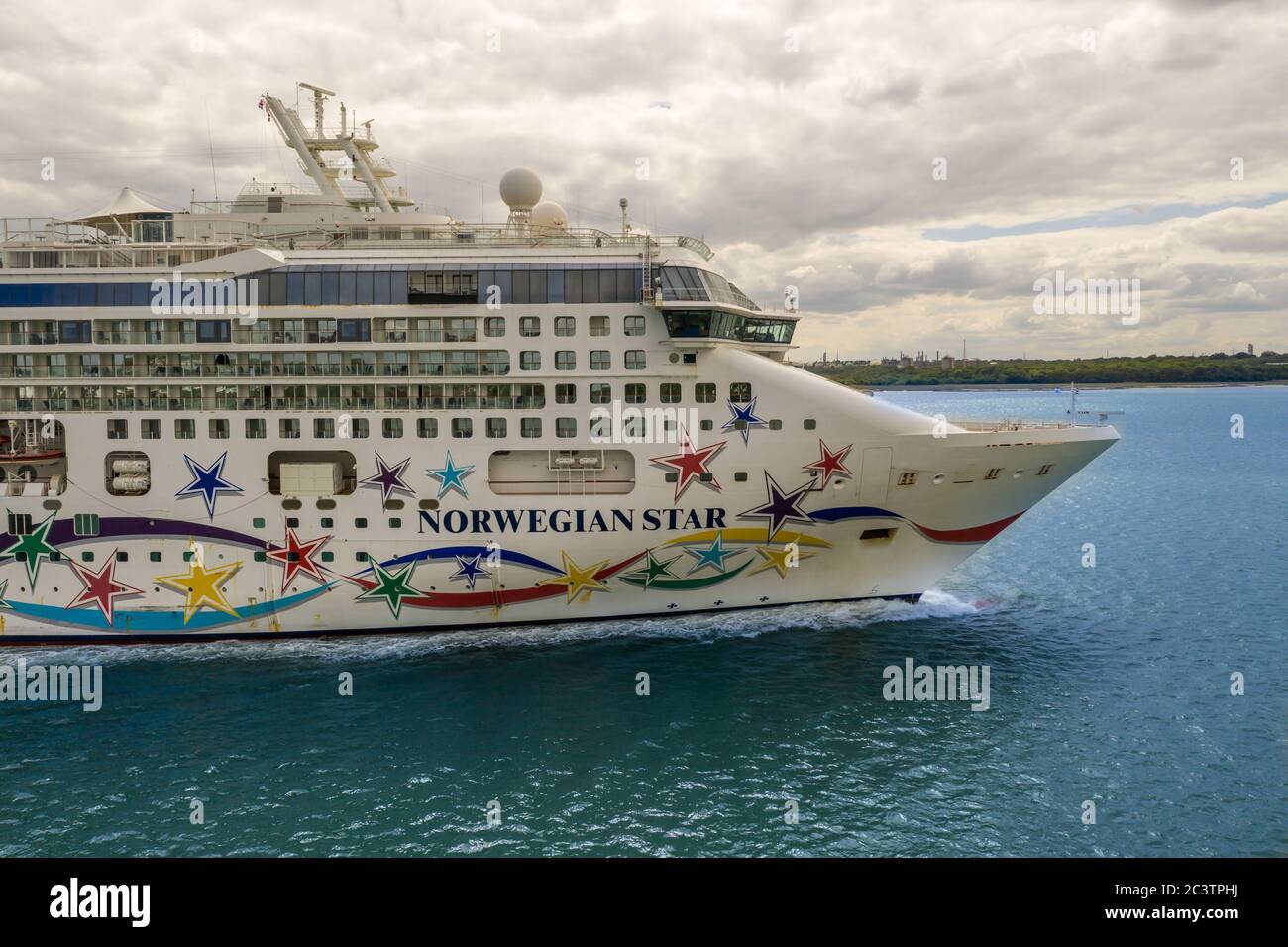 Luftbild des Norwegian Star Kreuzfahrtschiffes, Norwegian Cruise Line Stockfoto