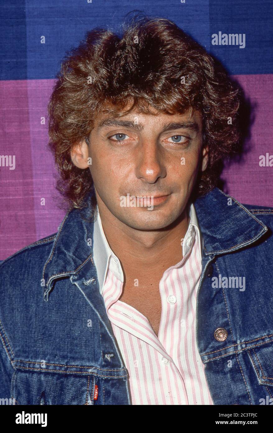 Barry Manilow trifft Presse in London vor seinem Konzert im Blenheim Palace am 27. August 1983 Stockfoto