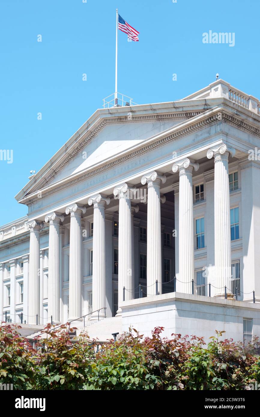 Das Gebäude des Finanzministeriums, Washington D.C., USA. Stockfoto