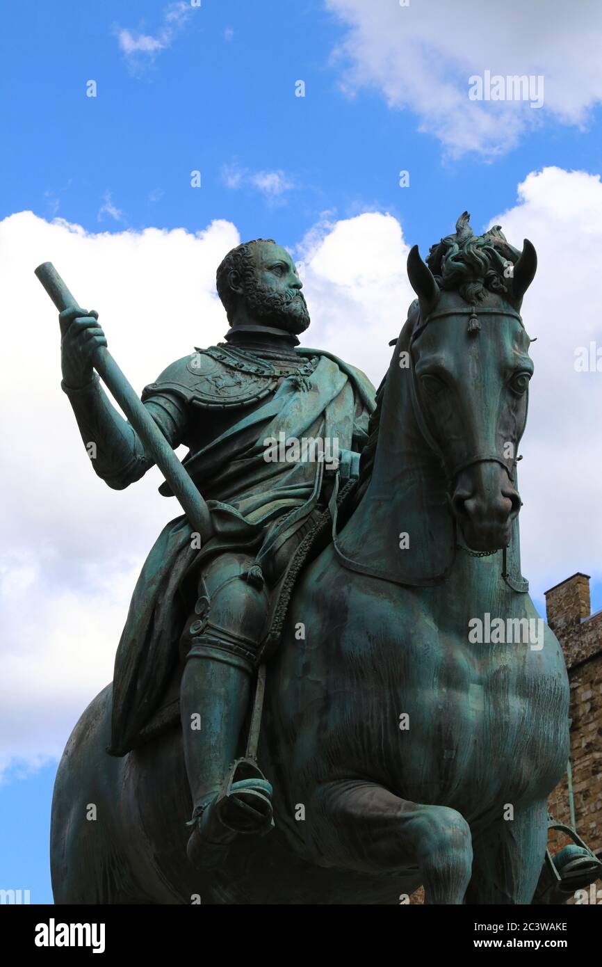 Reiterdenkmal von Cosimo I, Piazza Signoria (Platz Signoria), Florenz, Italien, touristischer Ort Stockfoto