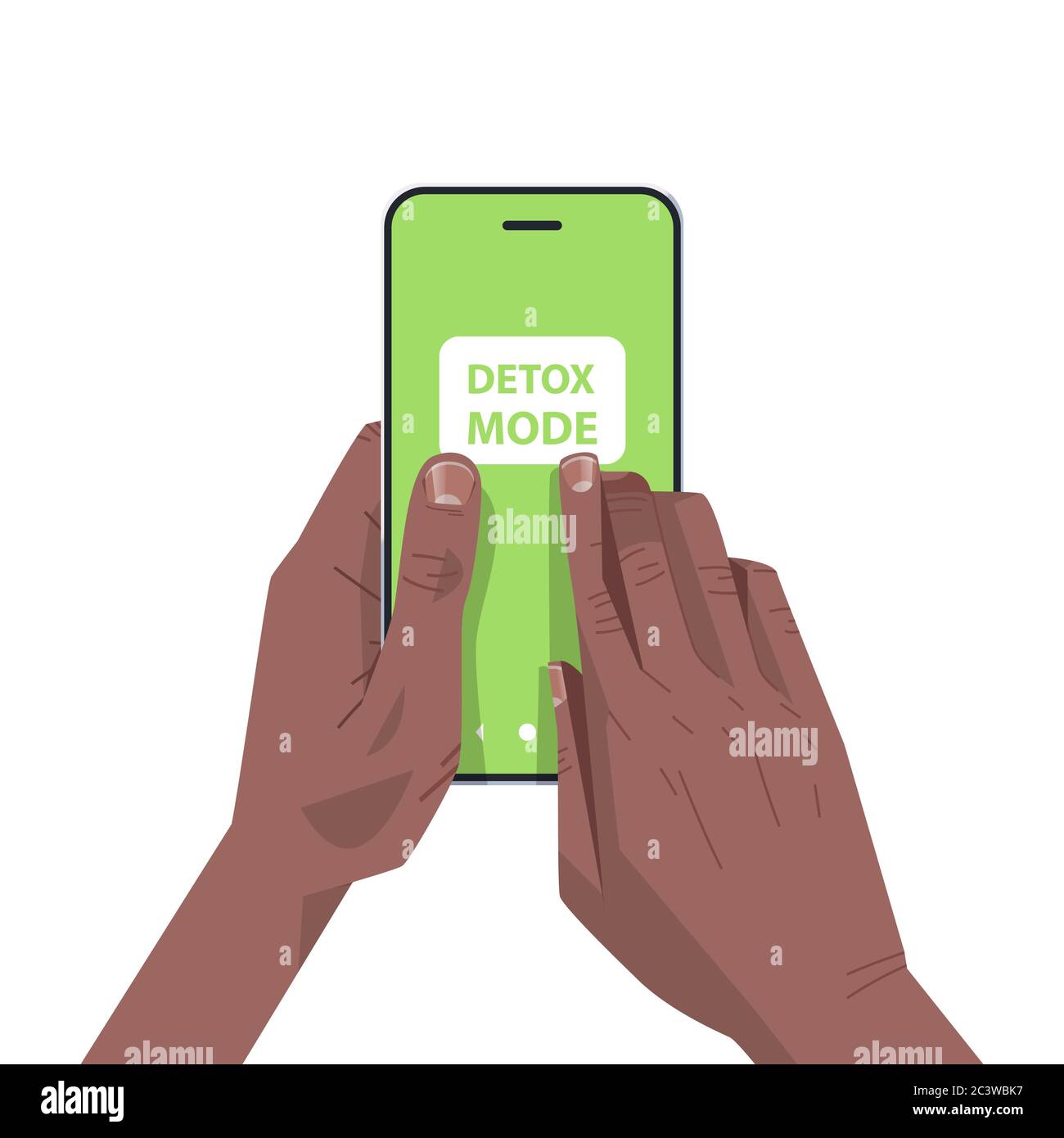Menschliche Hände drücken Detox-Modus auf Smartphone-Bildschirm digitale Detox Konzept Verzicht auf Internet und soziale Netzwerke Vektor-Illustration Stock Vektor