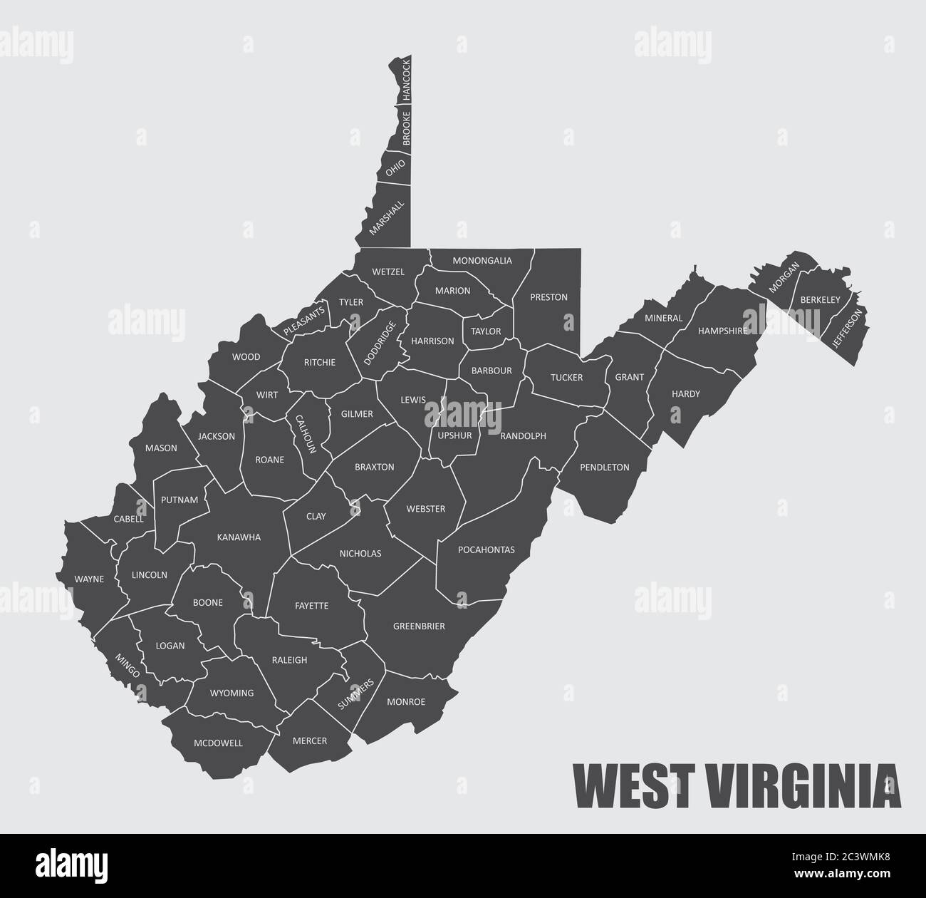 Karte des Bezirks West Virginia Stock Vektor