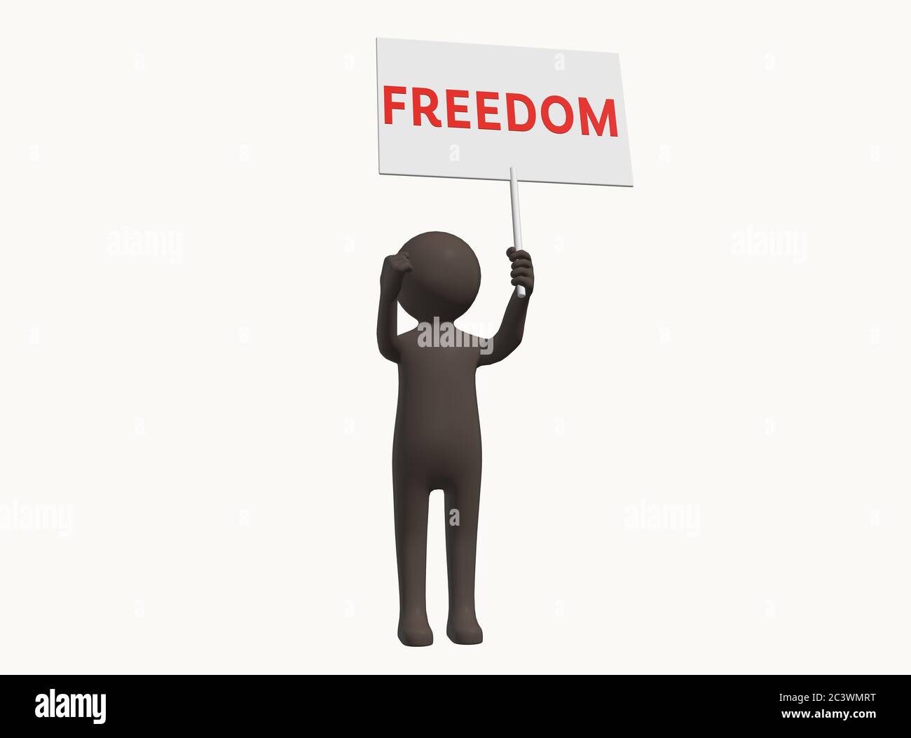 Anonymer 3D-Charakter mit Zeichen protestierend für die Freiheit Stockfoto