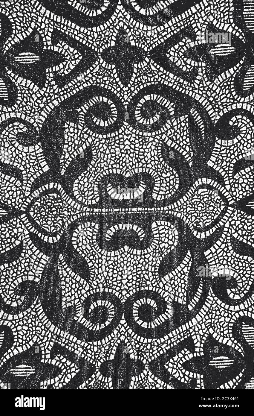 Verfremdete Overlay-Struktur aus Stoff. Textil mit östlichen floralen Ornament, Blätter und Blumen. Grunge Hintergrund. Abstrakt Halbton Vektor illustrati Stock Vektor