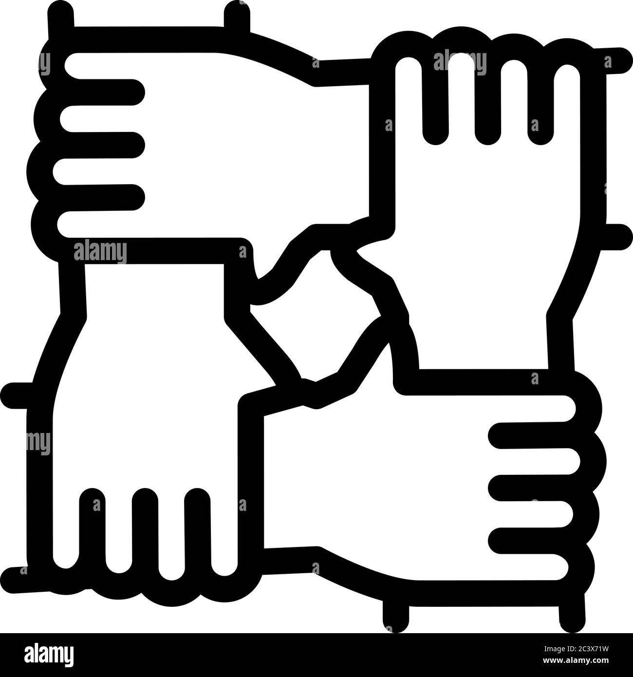 Multirassische Gruppen Hande Halten Symbol Vektor Umriss Illustration Stock Vektorgrafik Alamy